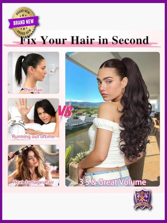 24 Inch Wavy Clip In Ponytail Extension Long Curly Hairpiece Glueless